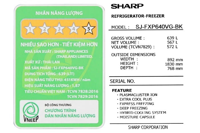 Tủ lạnh Sharp Inverter 362 lít Multi Door SJ-FX420VG-BK